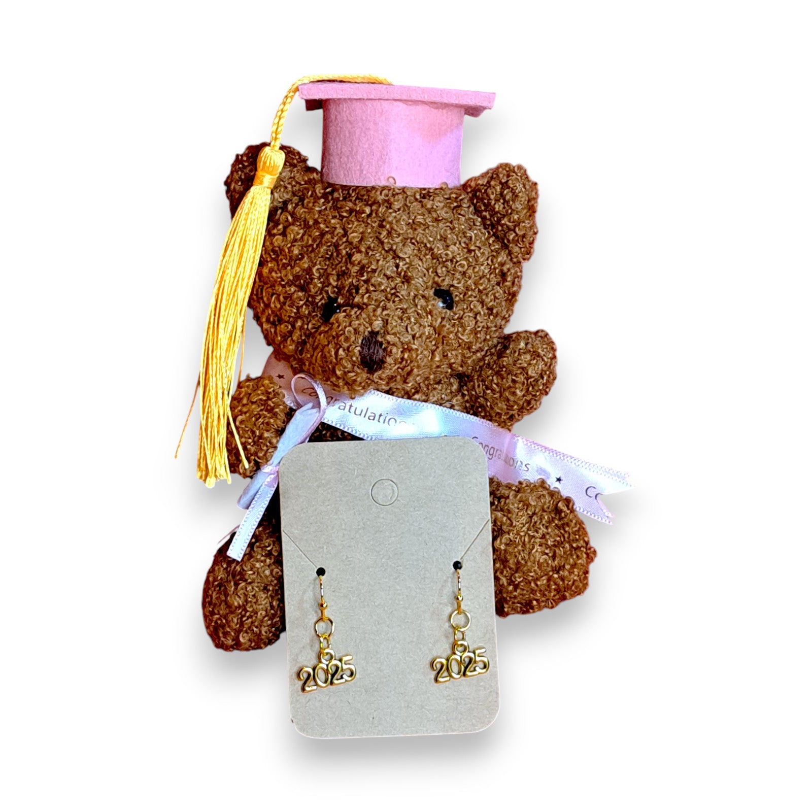 Graduation Bear with Class of 2025 Earrings, Bear and earrings view