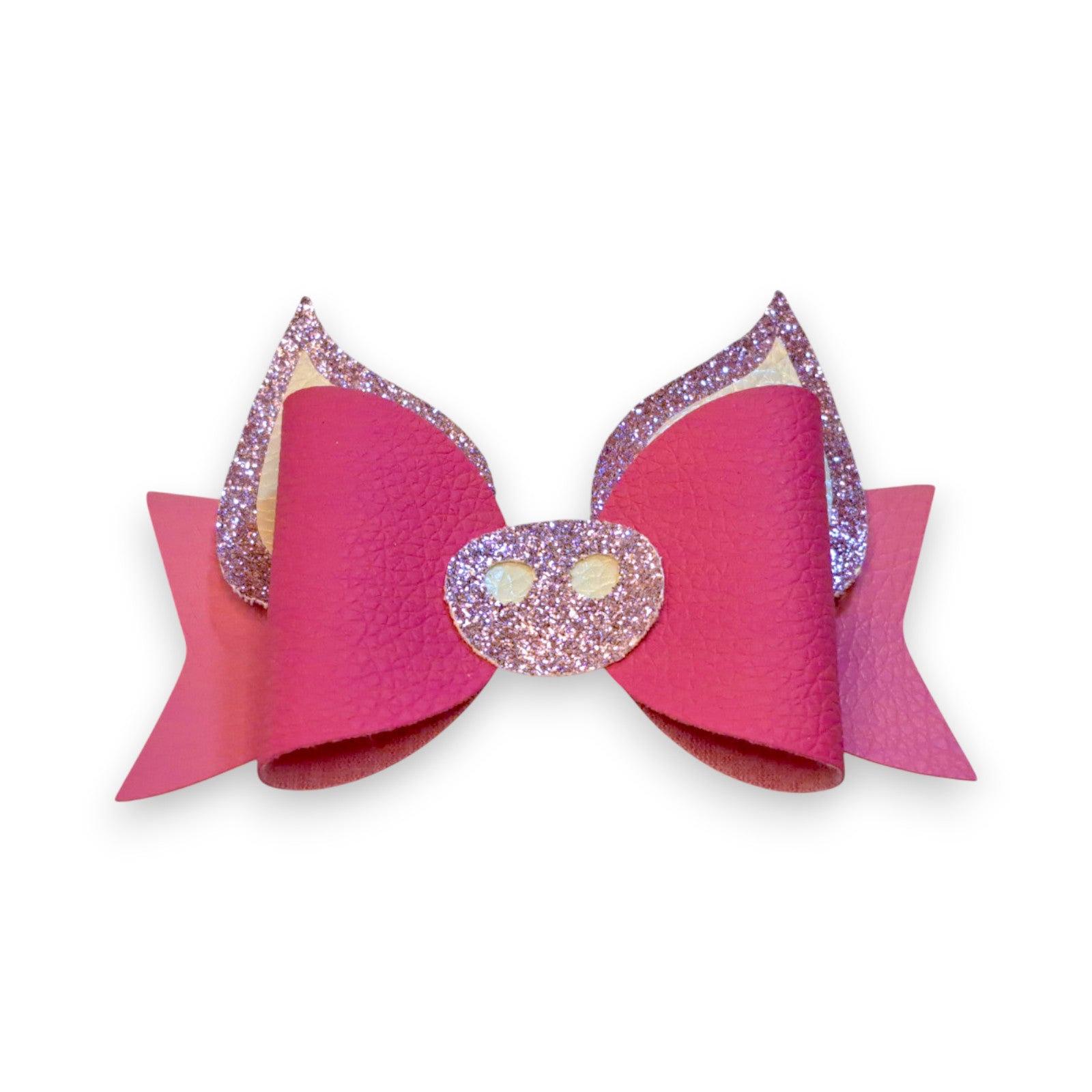 Handmade Pink Piggy Faux Leather Glitter Pig Hair Bow